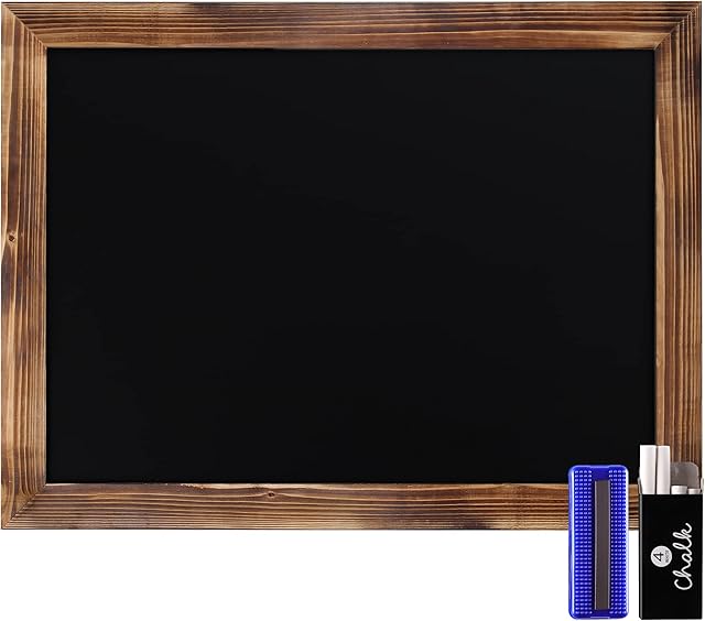 Rustic Torched Wood Magnetic Wall Chalkboard, Large Size 18" x 24", Framed Chalkboard - Decorative Magnet Board Great for Kitchen Decor, Weddings, Restaurant Menus and More! (18" x 24")