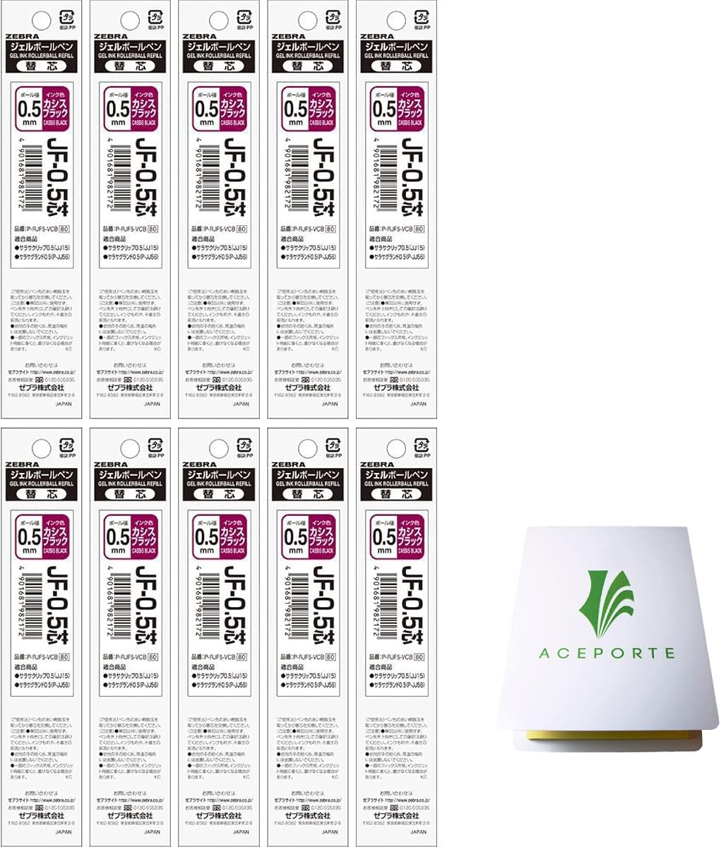 Zebra SARASA 0.5mm Cassis Black Ink 10 Refills (P-RJF5-VCB), High Speed Dry Ink Technology with Original Sticky Notes