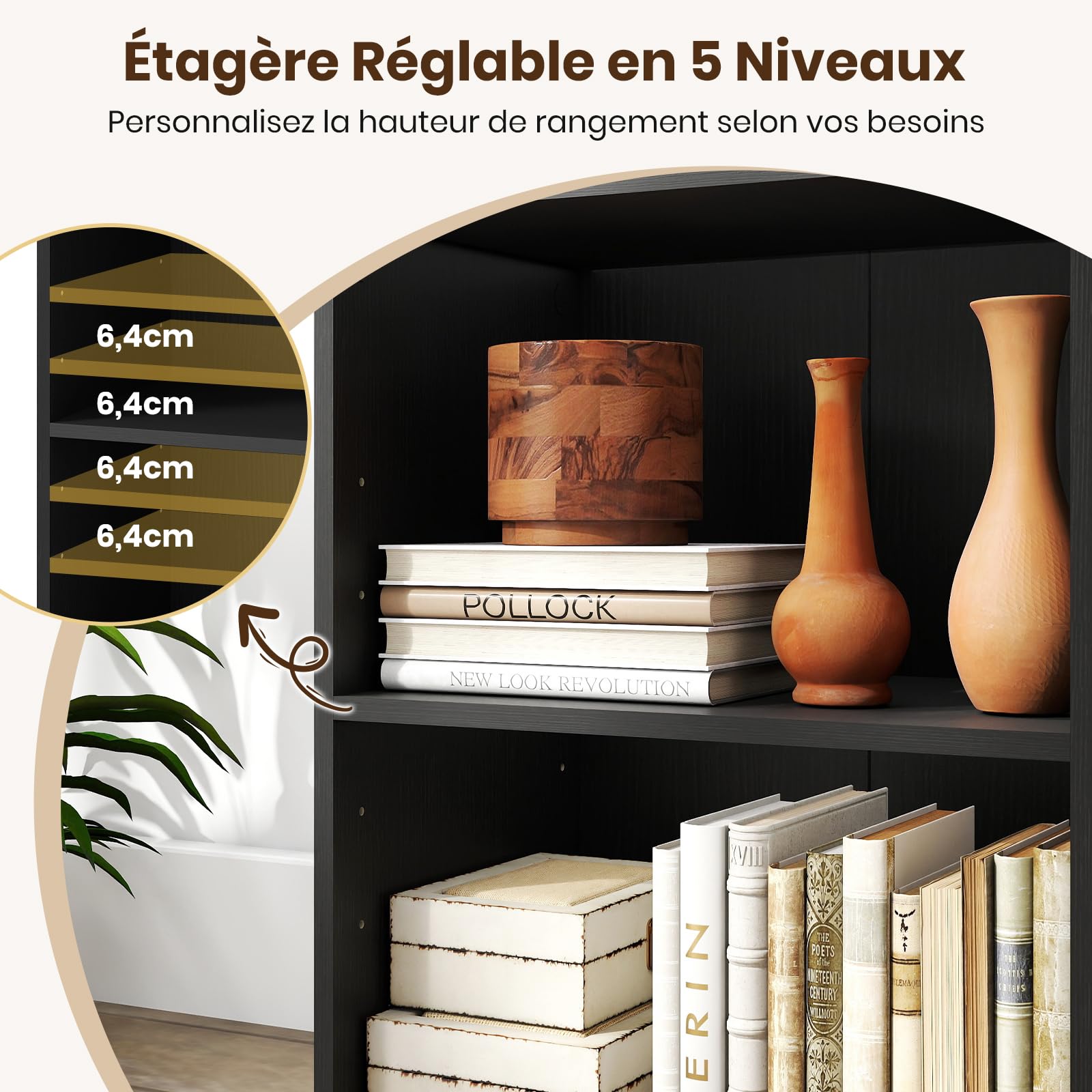 SOARS Bibliothèque à 2 Cubes Ouverts 42 X 29,5 X 53,5 CM (Noir,1) | Meuble de Rangement à 3 Niveaux, Étagère Réglable à 5 Positions, pour Livres, Plantes, Étagère, pour Salon, Chambre, Bureau
