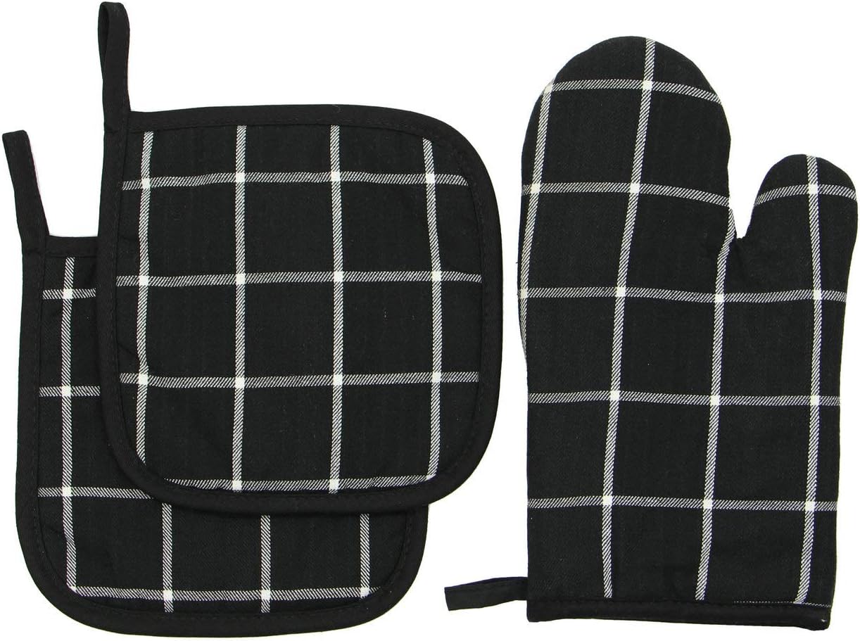 Mia'sDream 1 Oven Mitt & 2 Pot Holder ，Set of 3 Black