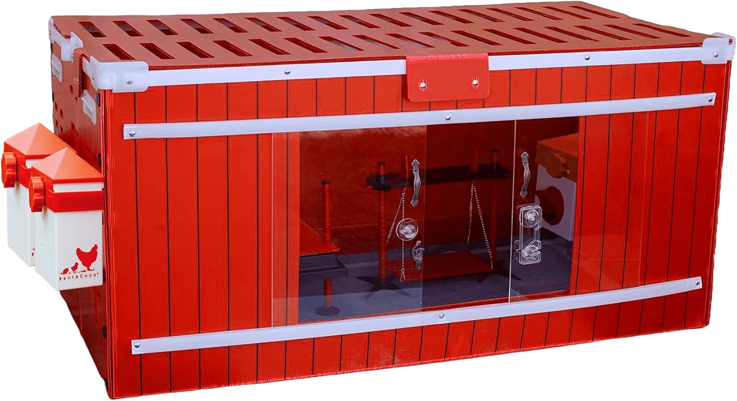 RentACoop Big Red Barn Chick Brooder Set | Durable, Lightweight, Easy-Clean, Multipurpose | with Heating Plate, Feeder, Waterer, Absorbent Hatchling Liners, Jute Liners, LED Light, Security Latch