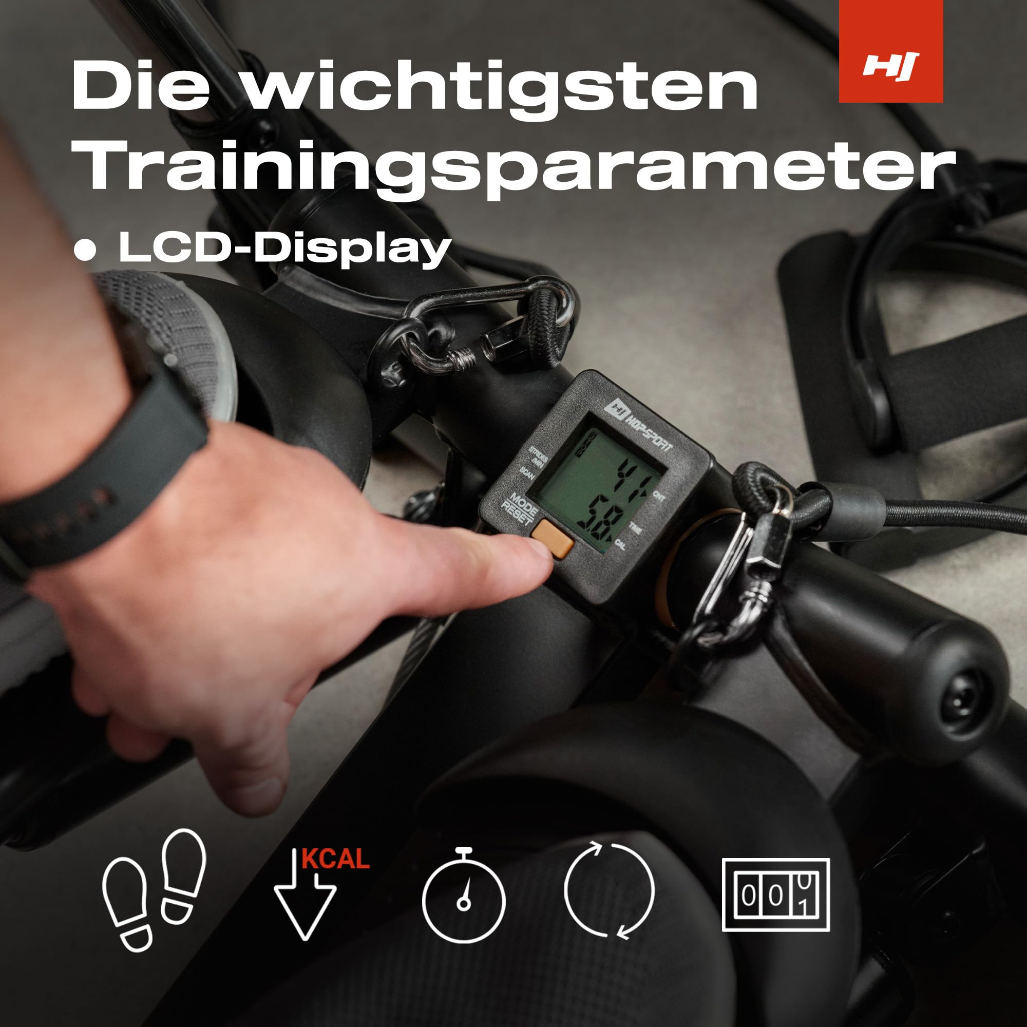 Hop-Sport Swing Stepper HS-050S Norg, Up-Down-Side-Stepper für Zuhause mit Haltegriffen, Expander & LCD-Display, Ganzkörpertraining mit einem Sportgerät
