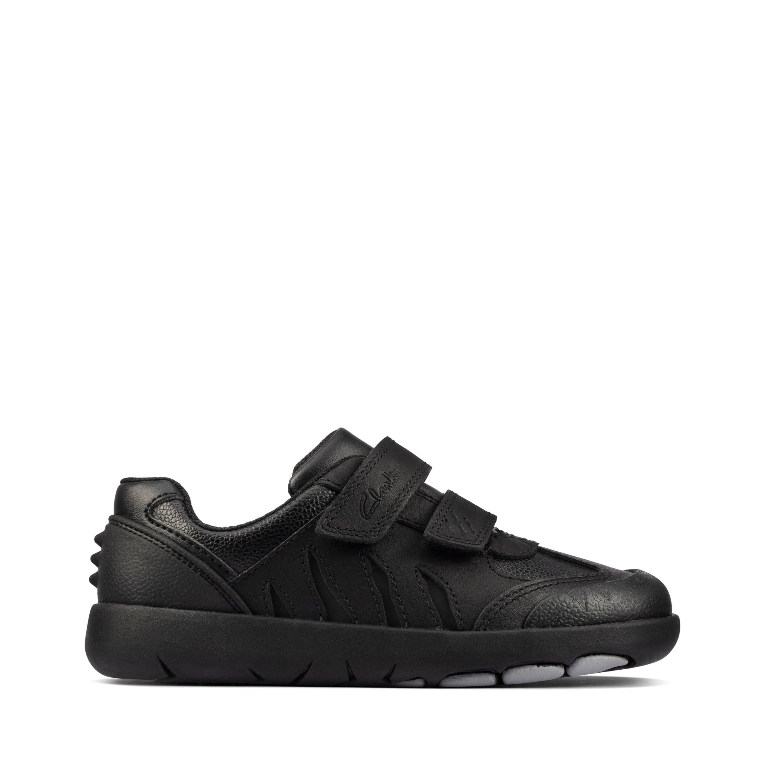 Clarks Kid, Rex Stride Kids Leather-Negro-F (Estándar) -13 UK / 32 EU, F Width Black