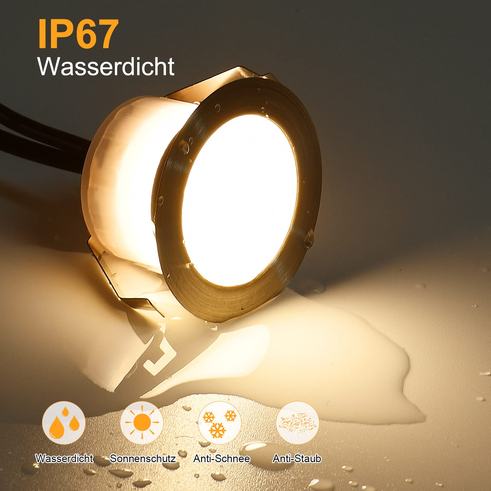 Set di 6 faretti da incasso a LED, per terrazze, esterni, DC12 V, diametro 45 mm, 1 W, luce bianca calda, 3000 K, IP67, per pavimenti esterni