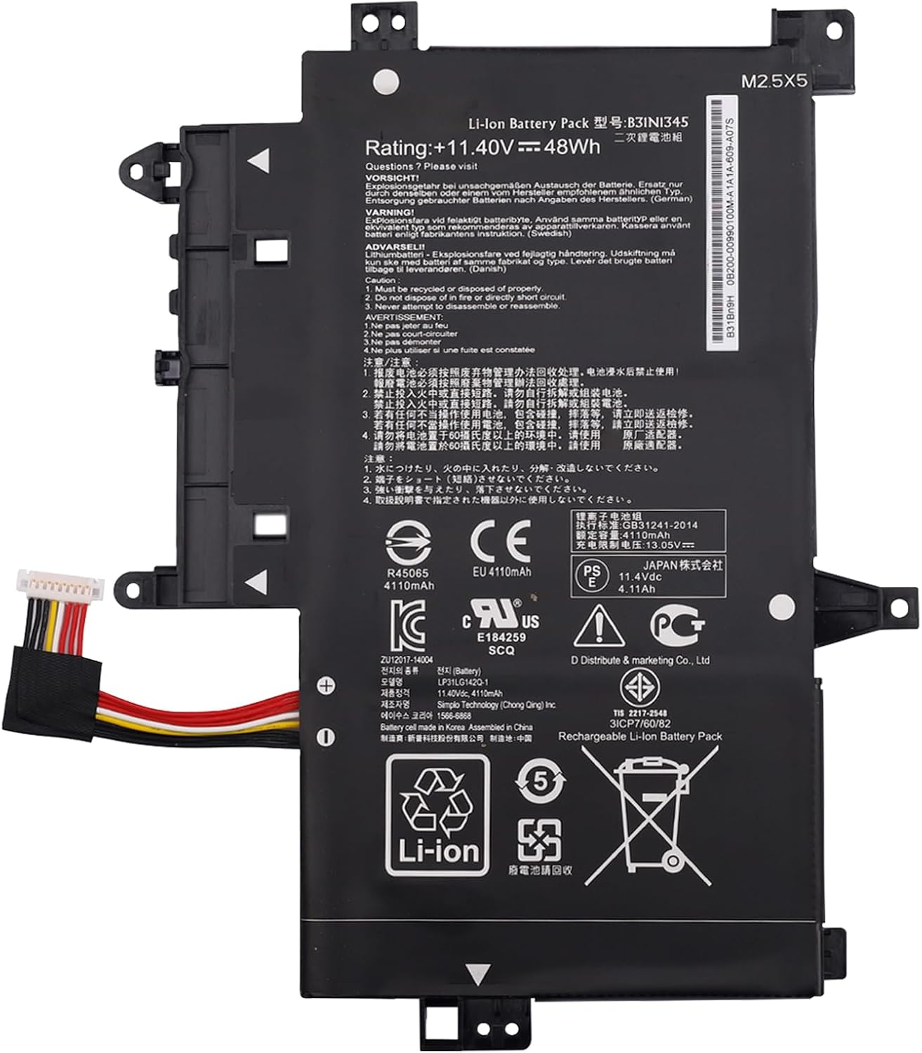 [New] B31N1345 Laptop Battery for ASUS Transformer Book Flip Transformer Book Flip TP500LA TP500LA-EB31T TP500LA-DS71T TP500LA-UB31T TP500LB TP500LN (11.4V 48Wh)
