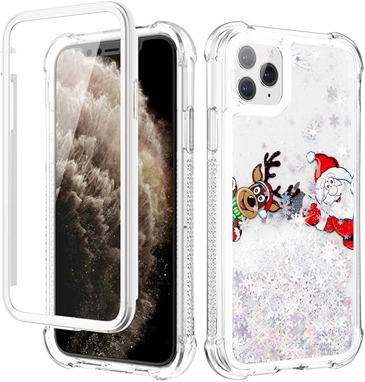 Amazon Com Caka 聖誕節保護套 適用於iphone 11 Pro Max 保護套 閃亮液體全機保護套 附螢幕保護貼 適用於女孩 女性 女孩 女孩 假日保護套 適用於