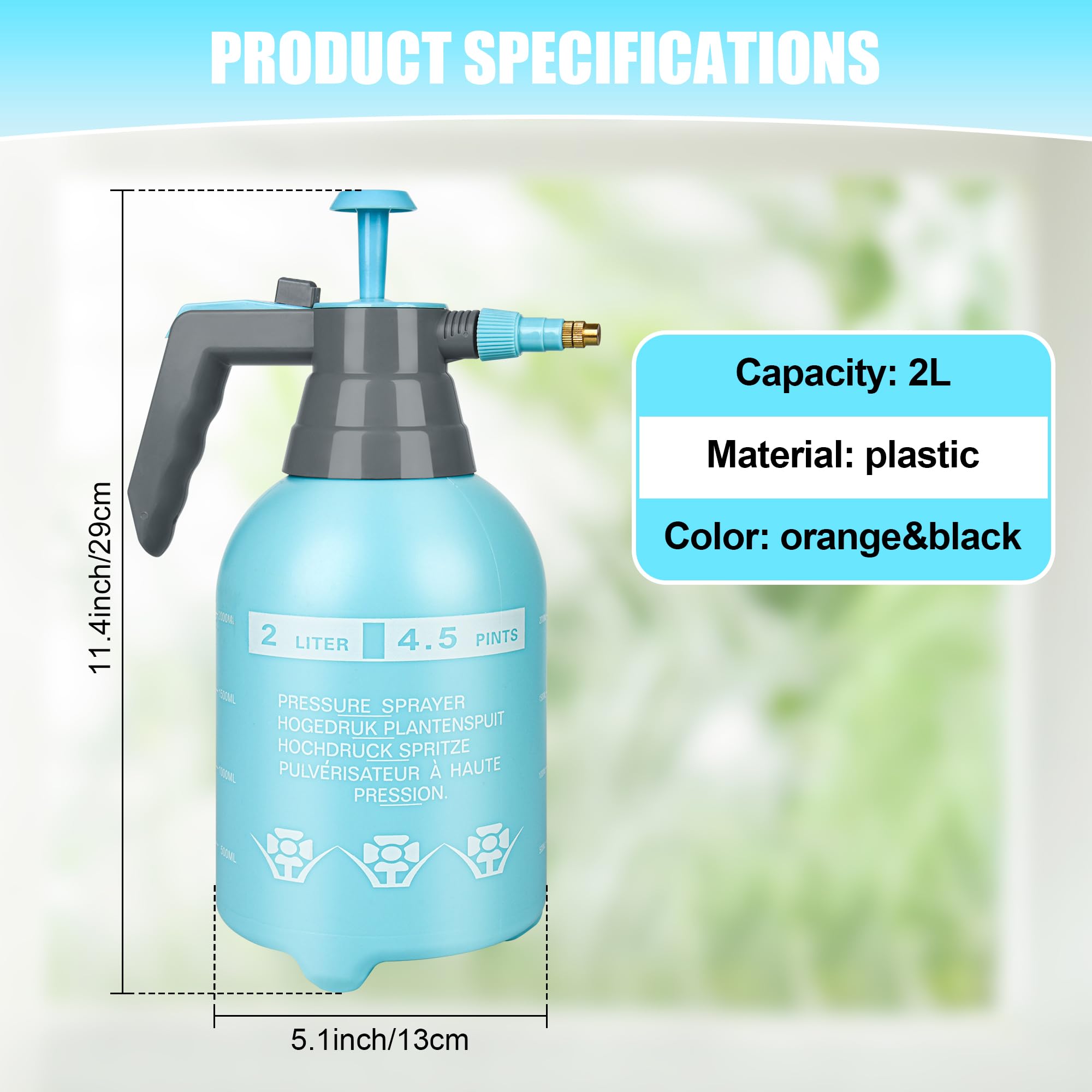 3 pulverizadores de bomba de mano de plástico de 1/2 galón, pulverizador de presión de jardín con boquilla ajustable para plantas, limpieza, tareas domésticas, color azul