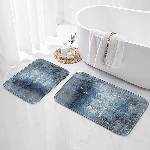 Miniatura 2 de Britimes Juego de 2 tapetes de baño de arte abstracto moderno, color azul y gris, cubierta lavable, tapetes para decoración de baño, 16 x 24 y 20 x