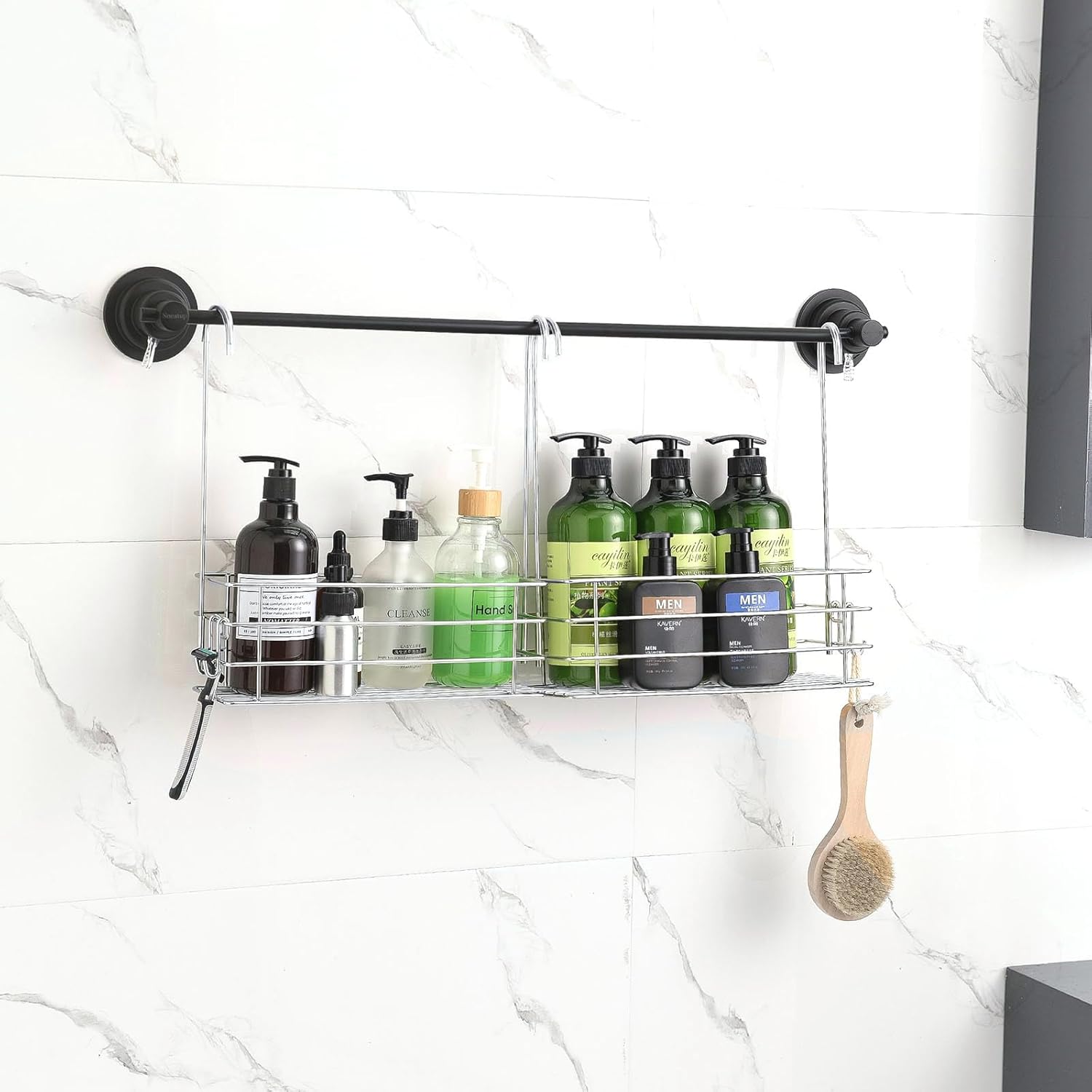 Hanging Shower Rack Shower Caddy with Rotatable Hook bar Over the Door and Can be Hung on the Faucet or Claw Foot, 304 Stainless Steel Rust Proof and Durable (Double-Layer)