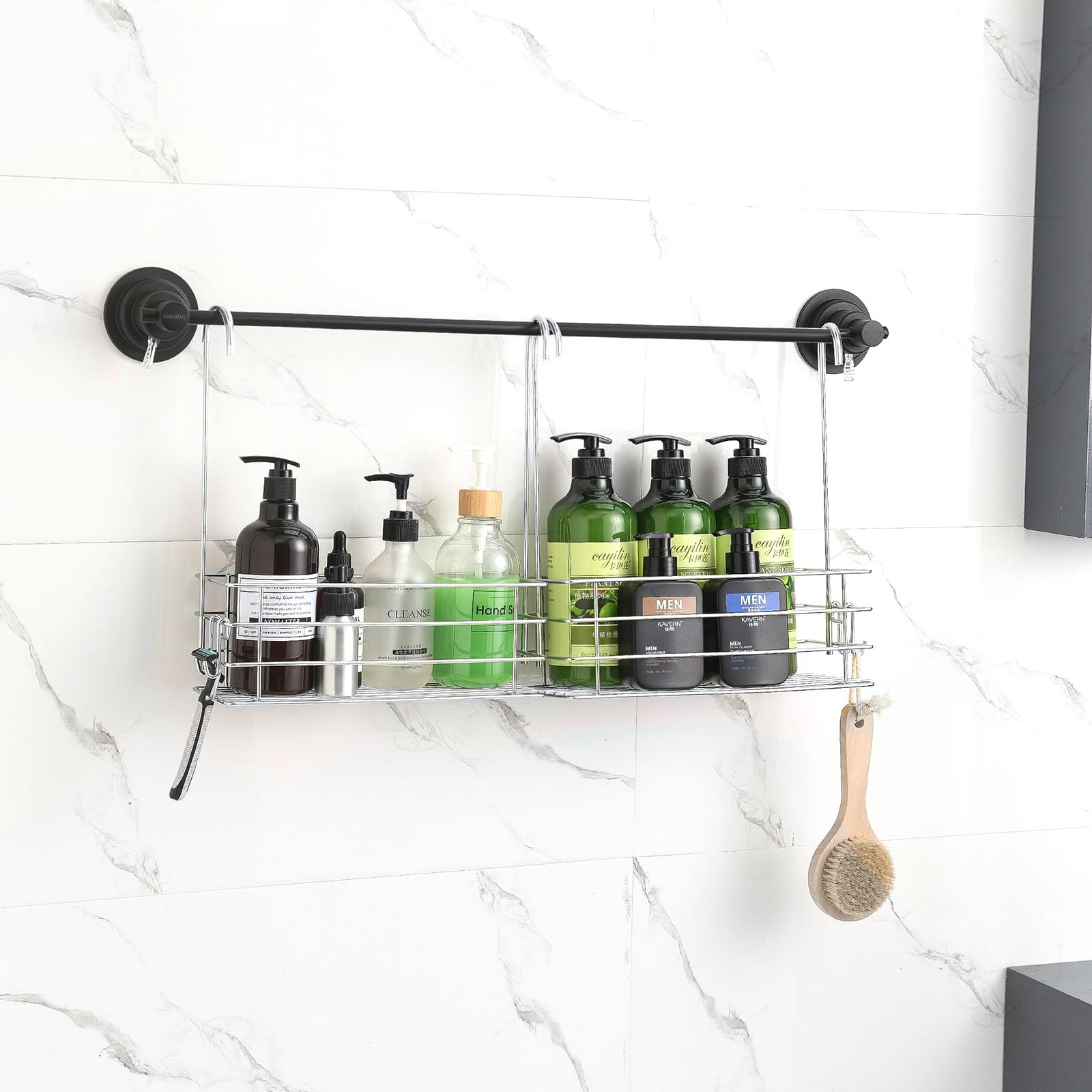 Photo 1 of 1-Tier Shower Caddy Hanging Shower Organizer Rack with Hook Over Door 2-PK