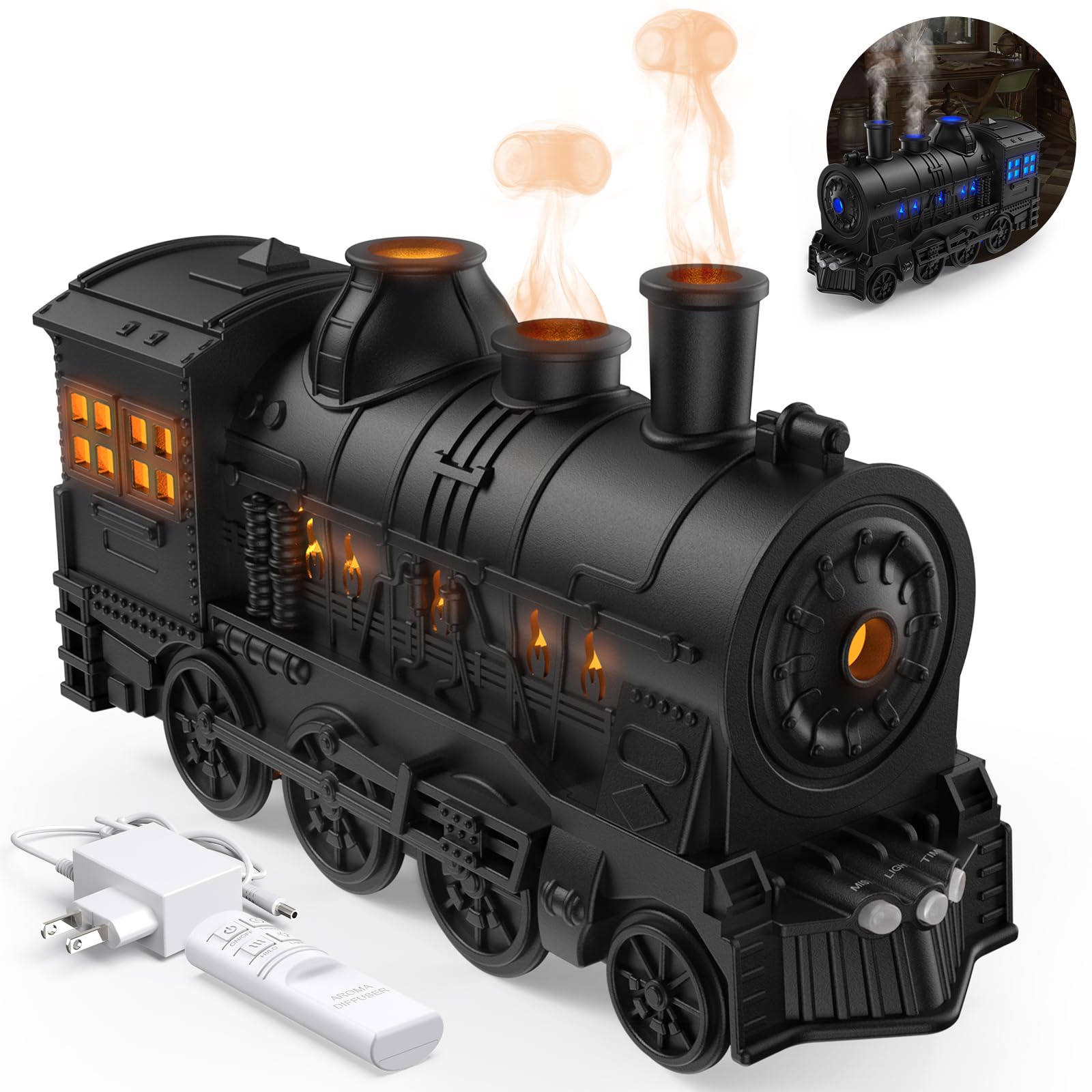 Jeebel Aroma Diffuser for Essential Oils 300ml Train Diffuser with Train Styling, Flame Effect, Remote Control, EU Plug - Mini Cool Mist Humidifier for Aromatherapy in Bedroom and Office-image-22