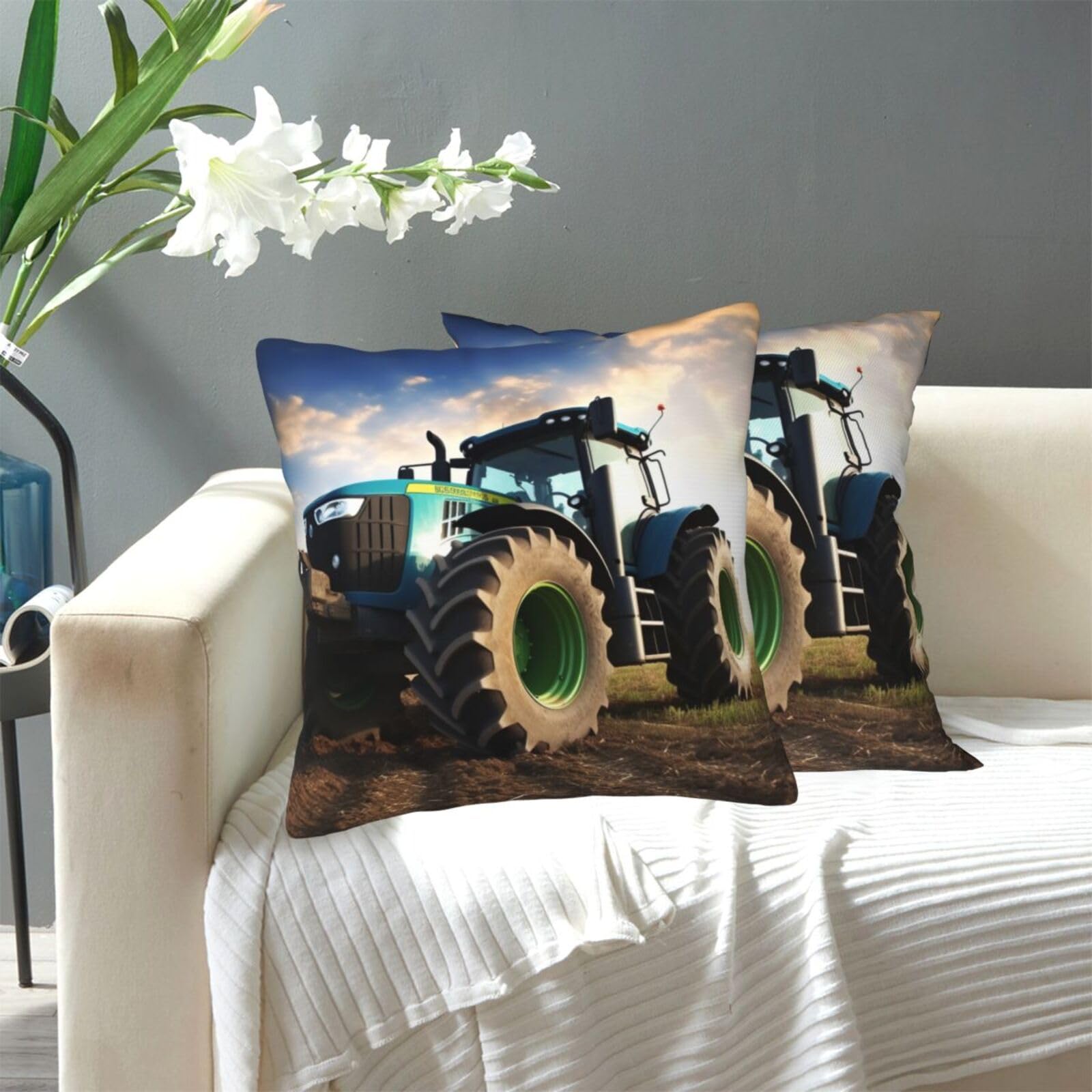 FekiLoot Decorative Throw Pillow Covers Modern Farmhouse Pillowcase Double Sided Cozy Cushion Cover for Sofa Couch Bed 16"X16" Farm Tractor