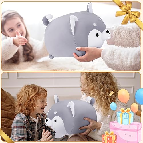 Miniatura 4 de Husky - Almohada de peluche de 19.6 pulgadas, diseño de animal de peluche kawaii, almohada grande para abrazar para niños y niñas, color gris