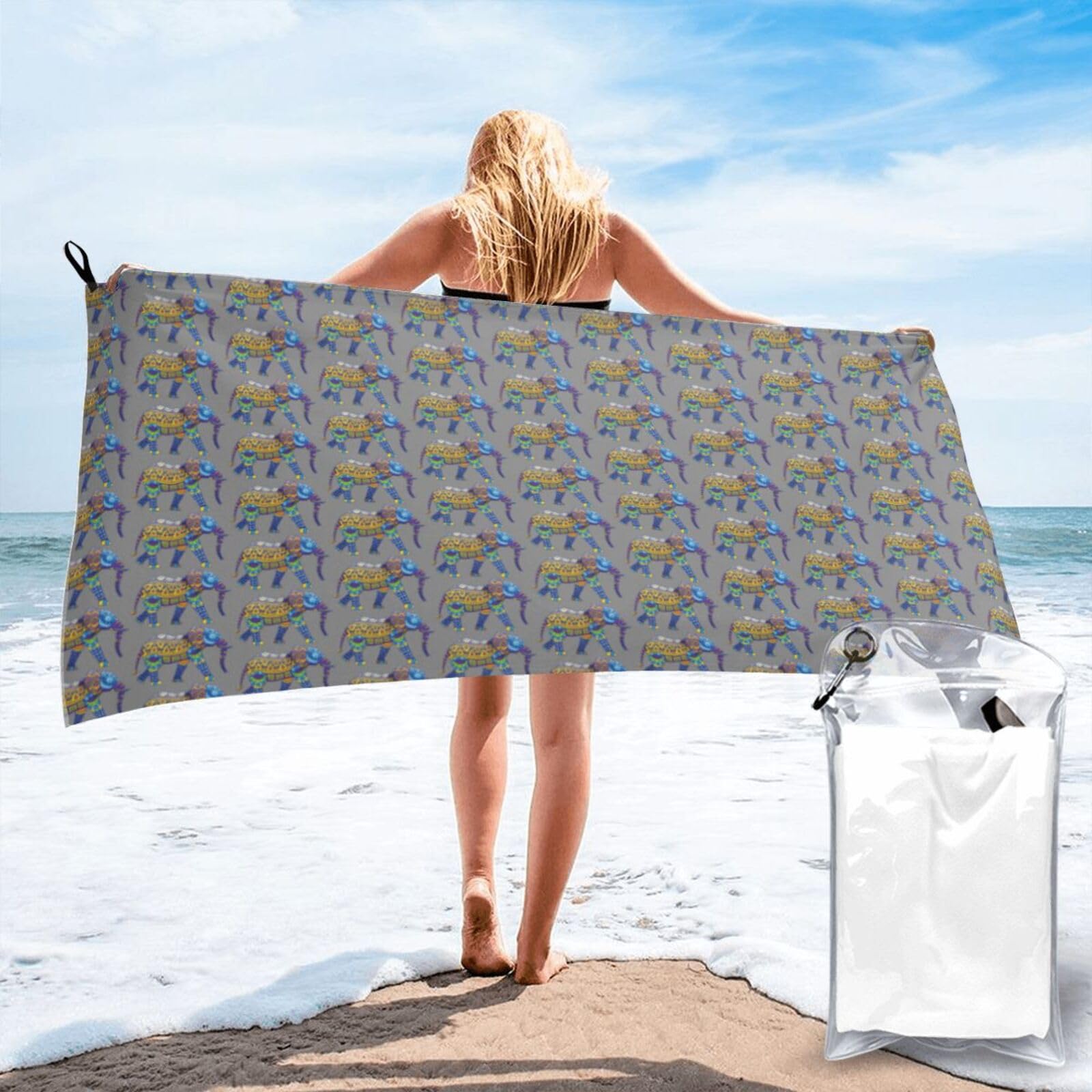 FHIZOAL Colorful Elephant Quick Dry Towel Microfibre Towel Super Absorbent Ultra Compact Gym Sports Beach Camping Travel