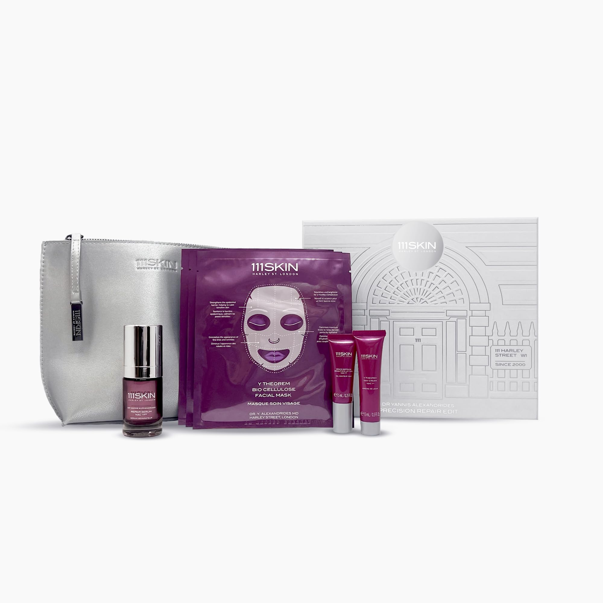 111SKINPrecision Repair Edit Giftset, Includes Eye Lift Gel NAC Y2, Repair Serum NAC Y2, Day Cream NAC Y2 & Bio Cellulose Face Mask, Plump Skin & Fight Free Radical Damage, 7 Piece Set