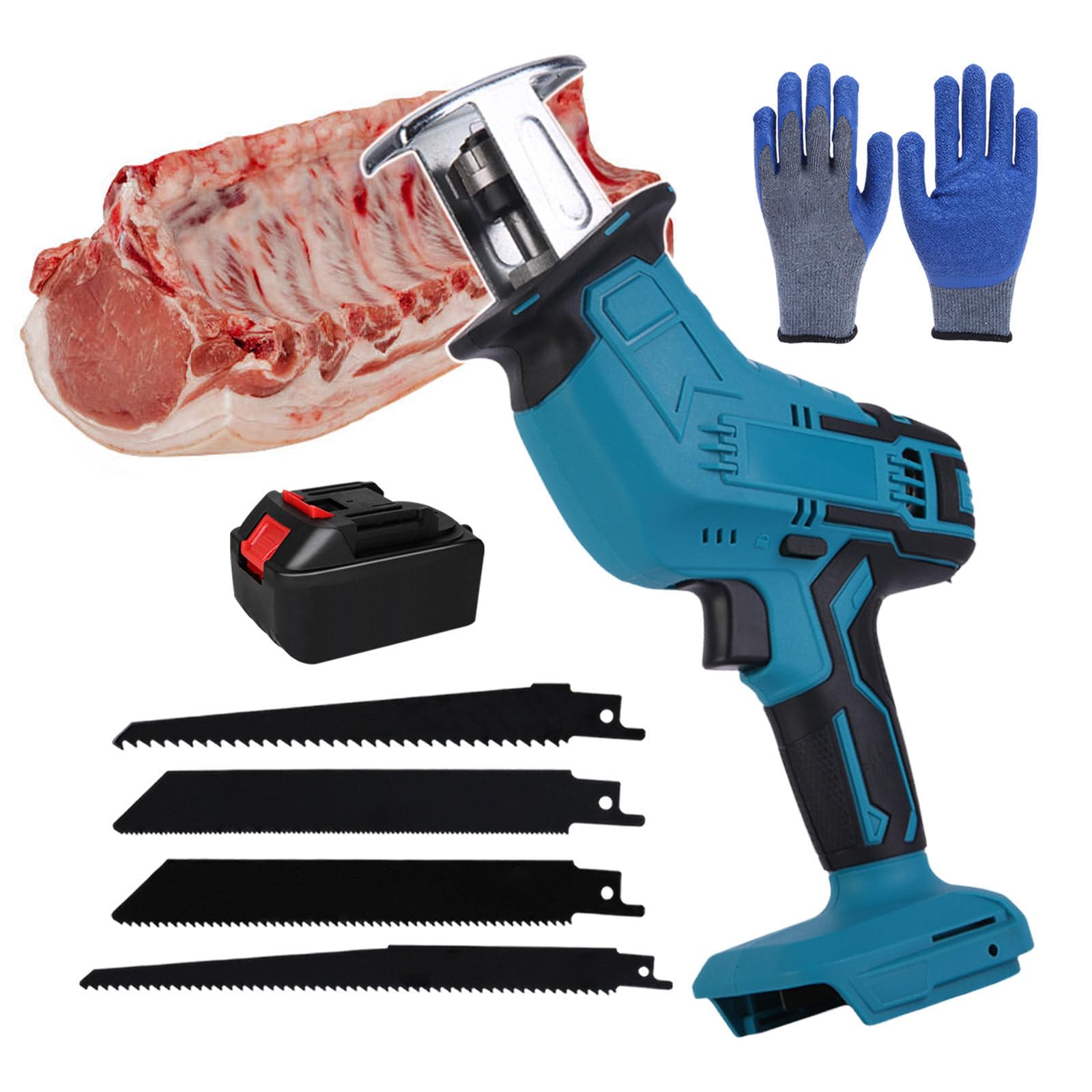Máquina Cortadora De Huesos De Mano, Sierras Recíprocas Eléctricas: Ligeras Y Que Ahorran Trabajo, Corte Rápido, con 6 Hojas De Sierra Y 12 Guantes,B