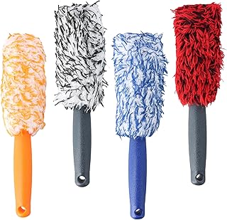 Ziyonix 4 Piezas Cepillos de Rueda para Coche, 30cm Cepillo en Microfibra para Llantas, Cepillos de Limpieza para Limpiar Ventilación de Aire Moto, Cepillo Limpieza Coche para Llantas Delicadas