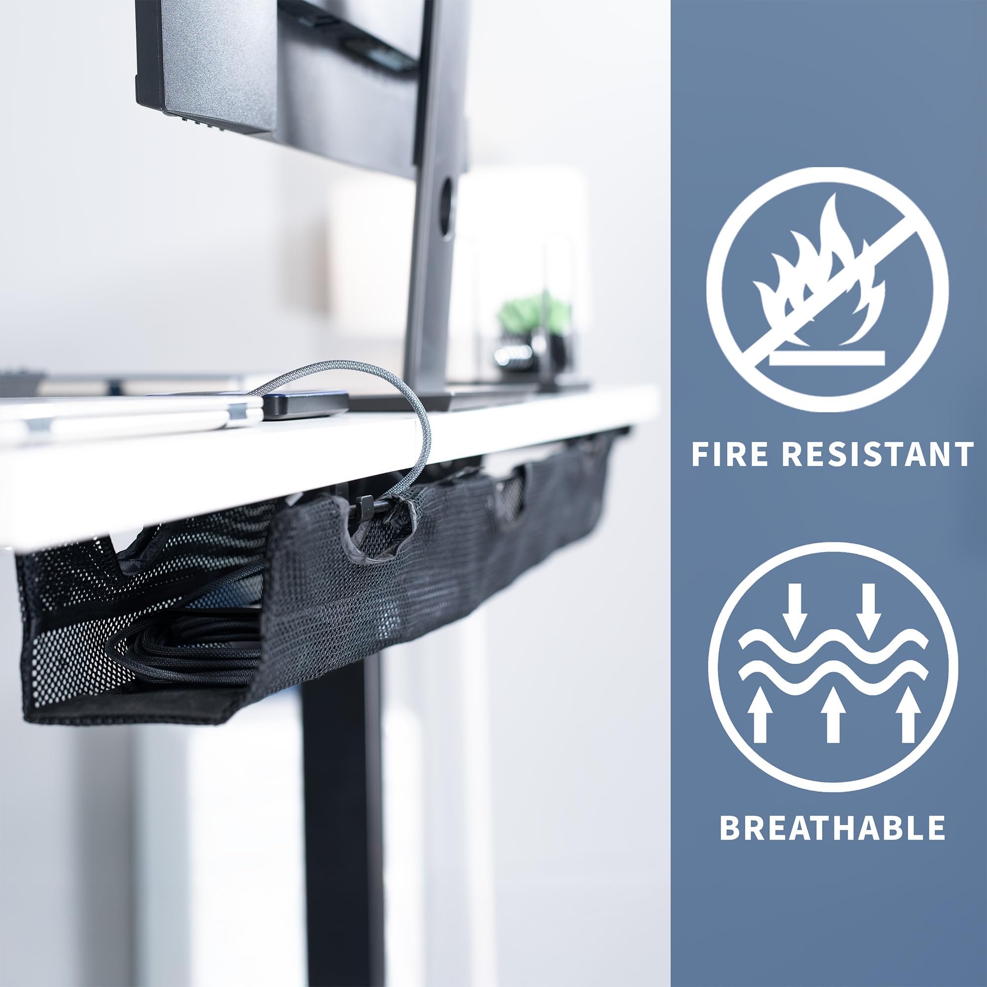 Vivo Red de Malla para Debajo del Escritorio de 36 Pulgadas con Soporte para regleta de alimentación, Organizador de Cables, Almacenamiento de Cables de Escritorio Ajustable para Oficina en casa,