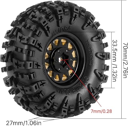 Miniatura 5 de INJORA Juego de neumáticos de rueda de 1.3 pulgadas S5 Swamp Claw Mud Terrain Tire 2.756 * 1.063 in para 118 124 RC Crawler Car (negro dorado)
