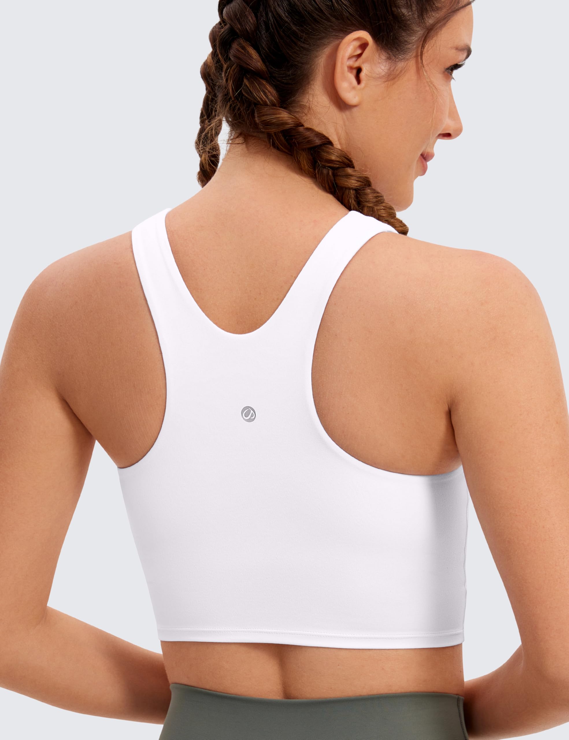 CRZ YOGA Damski biustonosz sportowy Butterluxe Racer Back Padded - koszulka treningowa z wysokim dekoltem i wbudowanym biustonoszem