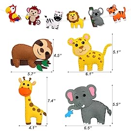 CiyvoLyeen Kids Sewing Kit Crafts - DIY Safari Jungle Animals Felt Plush Ornaments Sewing Set for Girls & Boys Ages 7-12, Beginner Craft Kit Set of 14