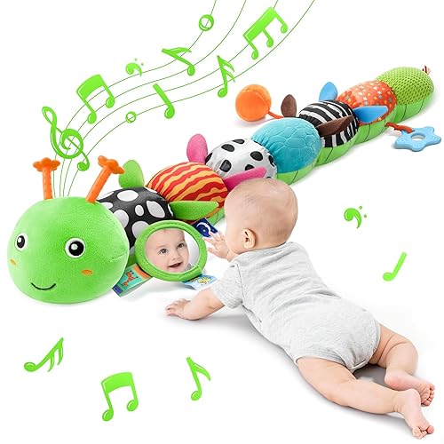 Juguetes de peluche sensoriales de animales musicales para bebés de 0, 3, 6 a 12 meses, recién nacido, oruga de felpa con espejo, arrugado,
