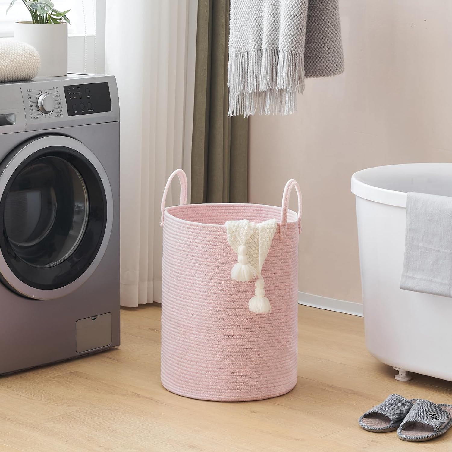  Laundry Hamper Basket, Woven 58L Tall Laundry Basket for Blanket Organizer- Nursery Hamper for Bedroom And Bathroom Storage thumbnail