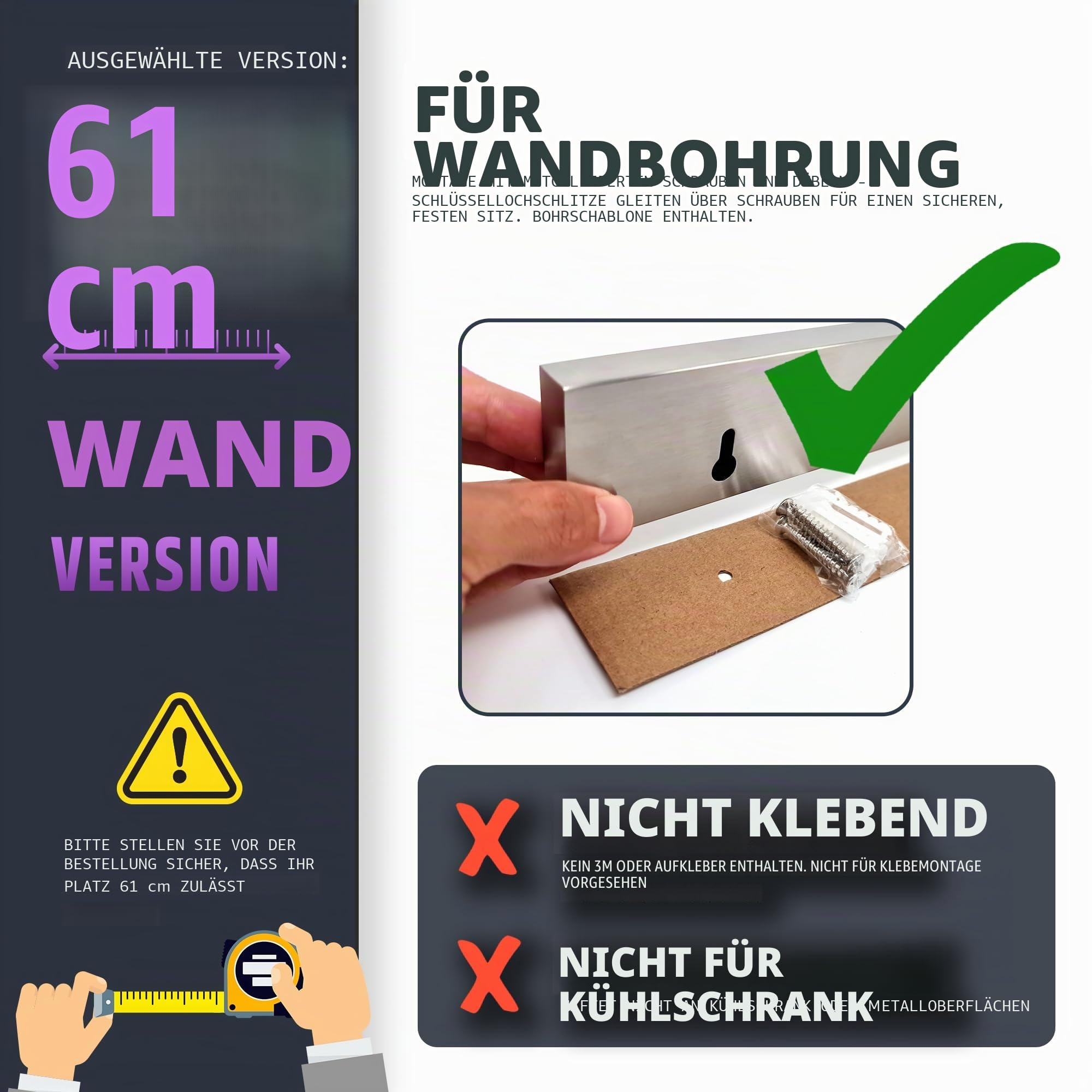 Premium 61cm Magnetleiste Messer für Wand (Große Größe) - Extra Starker Messerhalter Magnetisch - Platzsparende Messerleiste Magnetisch Mit Starker Zugkraft (Aktualisierte Version)