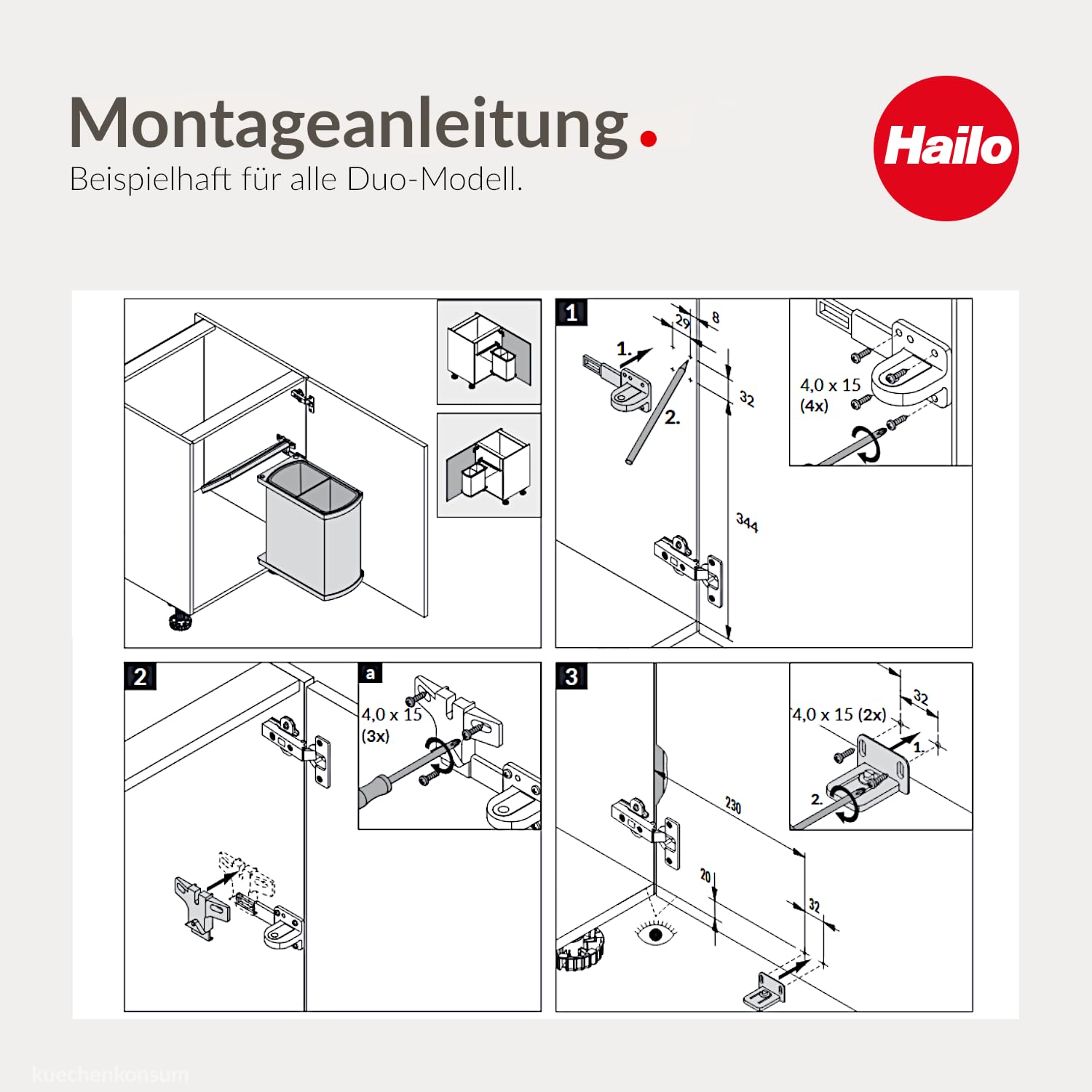 Hailo Abfallsammler 3416101 | Schwenkbarer Einbau-Mülleimer Duo 16 L | Poliertes Schwarzes Design | Für Schränke ab 45 cm Breite mit Drehtür | Platzsparend Einfache Montage | Hochwertige Verarbeitung