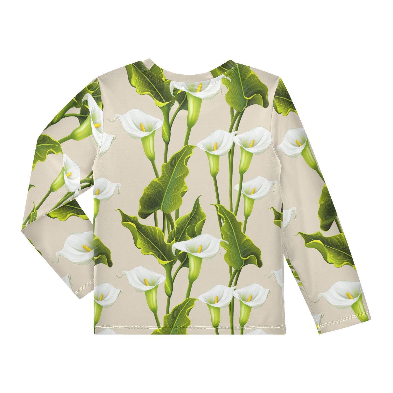 DOMIKING Calla Leaves Beige Boys Long Sleeve Rashguard Shirt Kids Quick Dry Swim Shirt for Kids Toddlers 11-12T