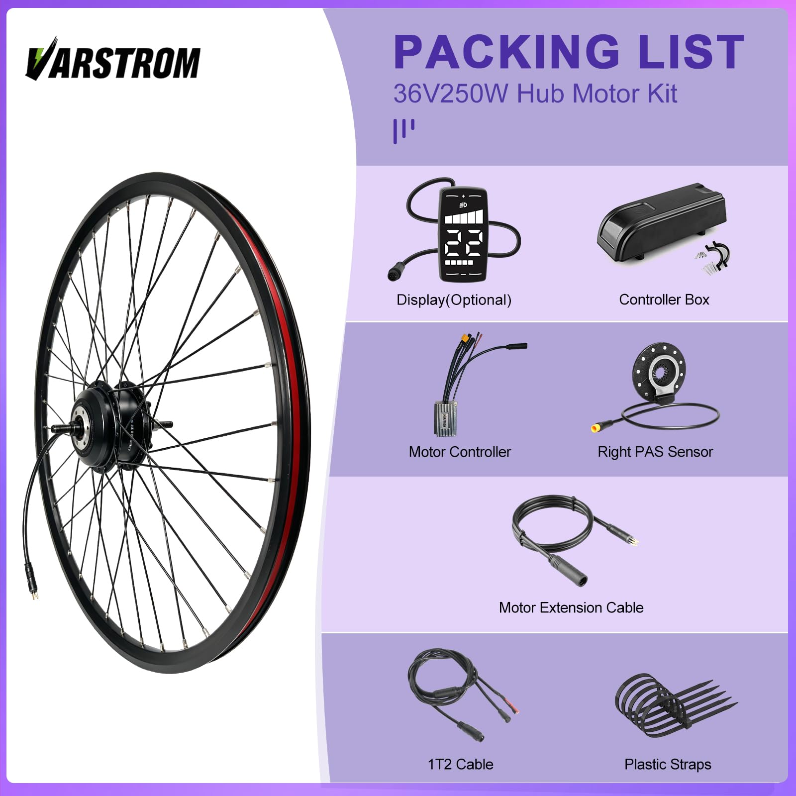36V 250W Kit Conversione Bici Elettrica con Batteria Opt 26" 27.5" 28" 29" | 700C Kit Bici Elettrica Ruota Anteriore Posteriore per City Bike MTB con Freno a Disco Freewheel Spostamenti Quotidiani