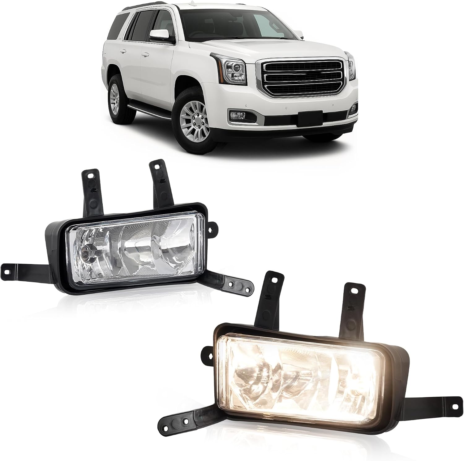 HECASA Pair Fog Light & Bracket Compatible with 2015-2020 Chevy Chevrolet Suburban/Tahoe GMC Yukon/Yukon XL Front Bumper Clear Lens Fog Lamp Black Bracket L&R Replacement for GM2593311 GM2592311