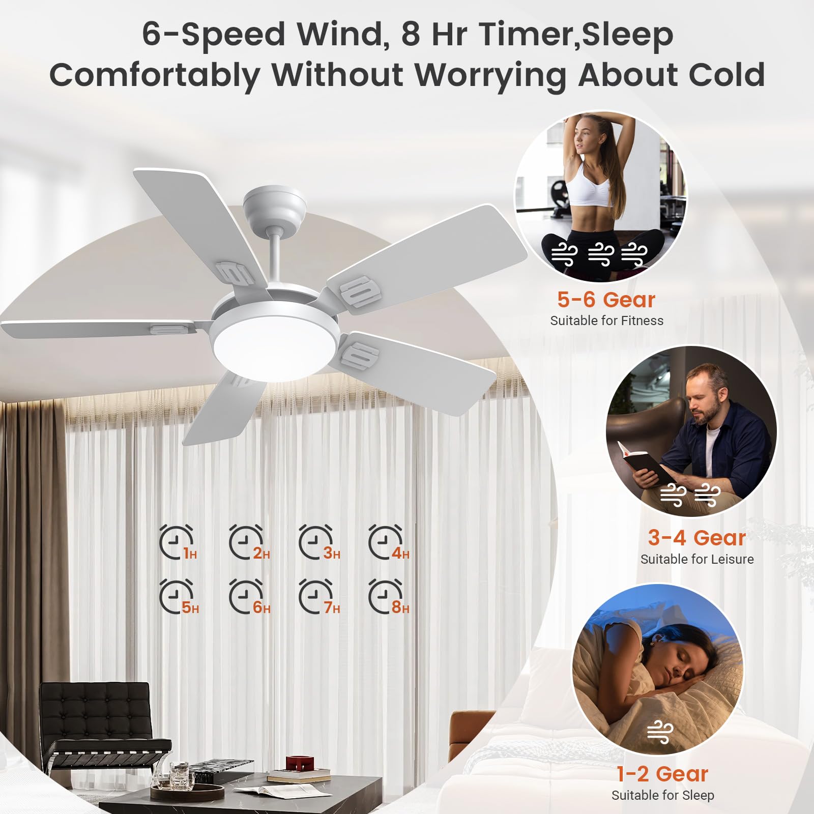 Deckenventilator mit Beleuchtung, Ø106cm App Steuerung & Fernbedienung Deckenventilatoren mit Licht LED, 6 Geschwindigkeiten, 3 Farben Dimmbar, Leise DC-Motor, Sommer-Winterbetrieb, Timer