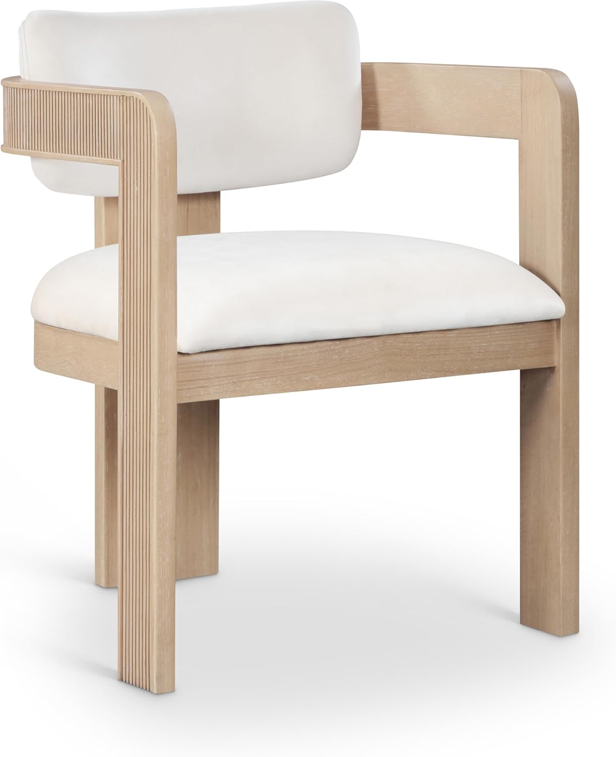 Meridian Furniture 11094Cream-C Sacha Collection Art Deco Dining Chair, Ultra Luxe Cream Velvet, 460 GSM Velvet, Solid Fluted Wood Natural Finish, 22.5" W x 22" D x 31" H, Cream, Set of 2 Cream Velvet with Natural Finish