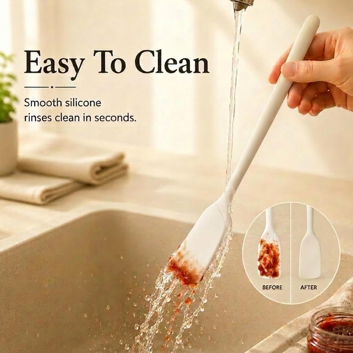 Silicone Jar Spatula, 8-Inch Long Handle, Ivory, 1-Pack