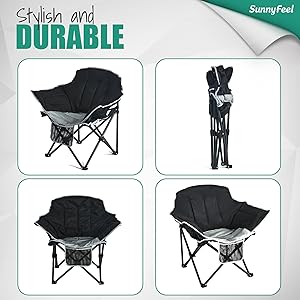 SUNNYFEEL Oversized Camping Chair Heavy Duty Folding Moon Chair Large Sofa Chair for Adults 500 LBS Portable Camp Lawn Chair with Storage Bag for Beach, Trip, Lawn, Outdoor Camp for Adults & Carry Bag
