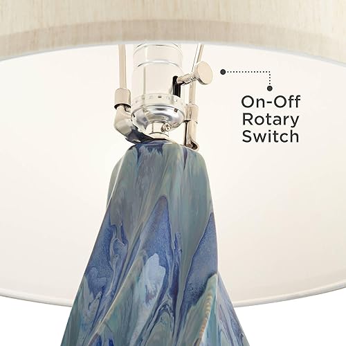 Miniatura 5 de Possini Euro Design Teresa Modern Style Table Lamp with Table Top Dimmer 31" Tall Teal Blue Ceramic Beige Fabric Drum Shade for Living Room Bedroom
