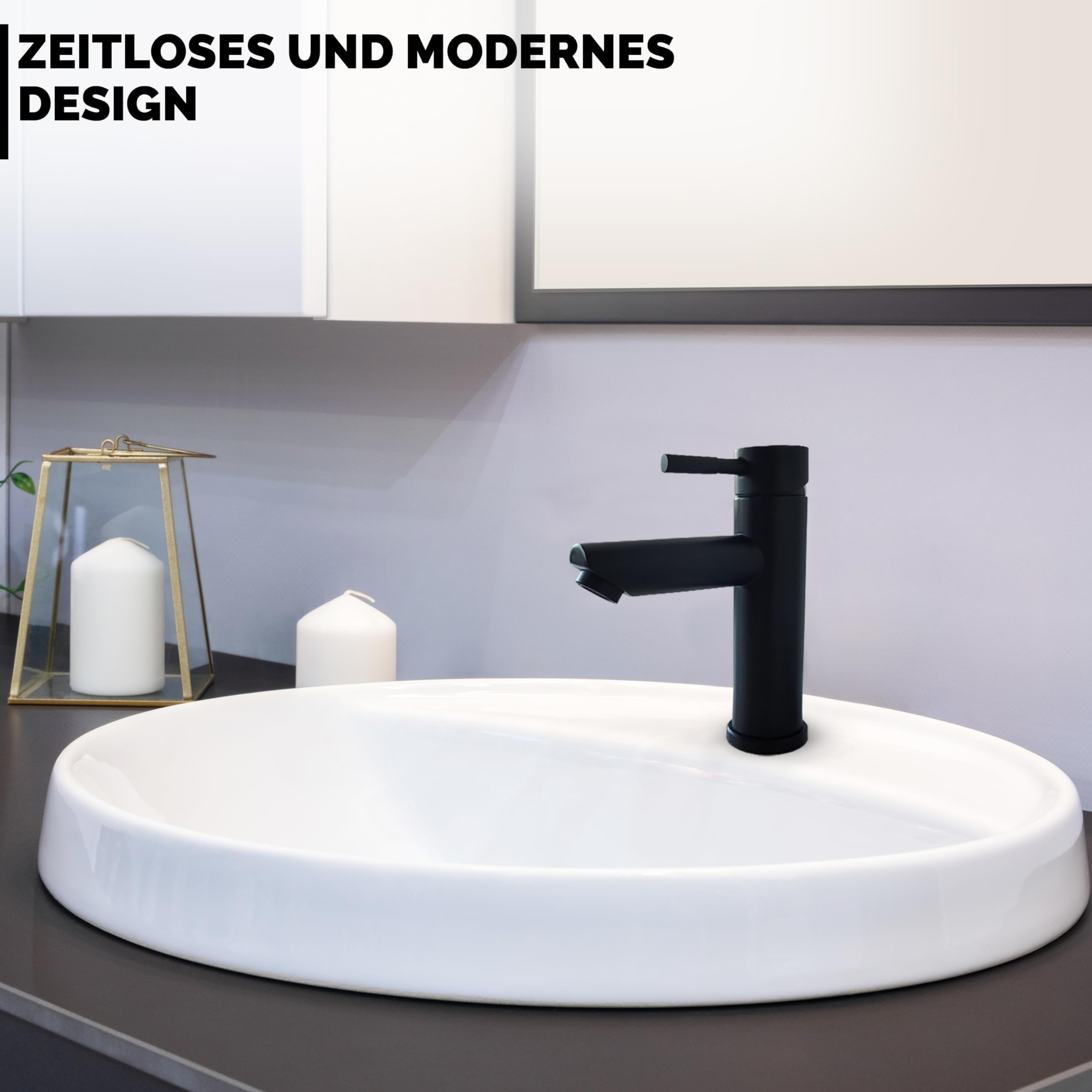 Wasserhahn Bad Schwarz Edelstahl - inkl. Befestigung und Schläuche, Waschbecken Bad-Armatur Waschtischarmatur Badezimmer Bathroom Waschtisch Wascharmatur Wasserarmatur Einhandmischer