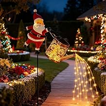 Christmas Santa Solar Kettle Lights Garden Lawn Decorative Lights, Solar Watering Can Fairy Lights Outdoor, Waterproof Christmas Solar Kettle Light Solar Watering Can for Outdoor Decoration (D)