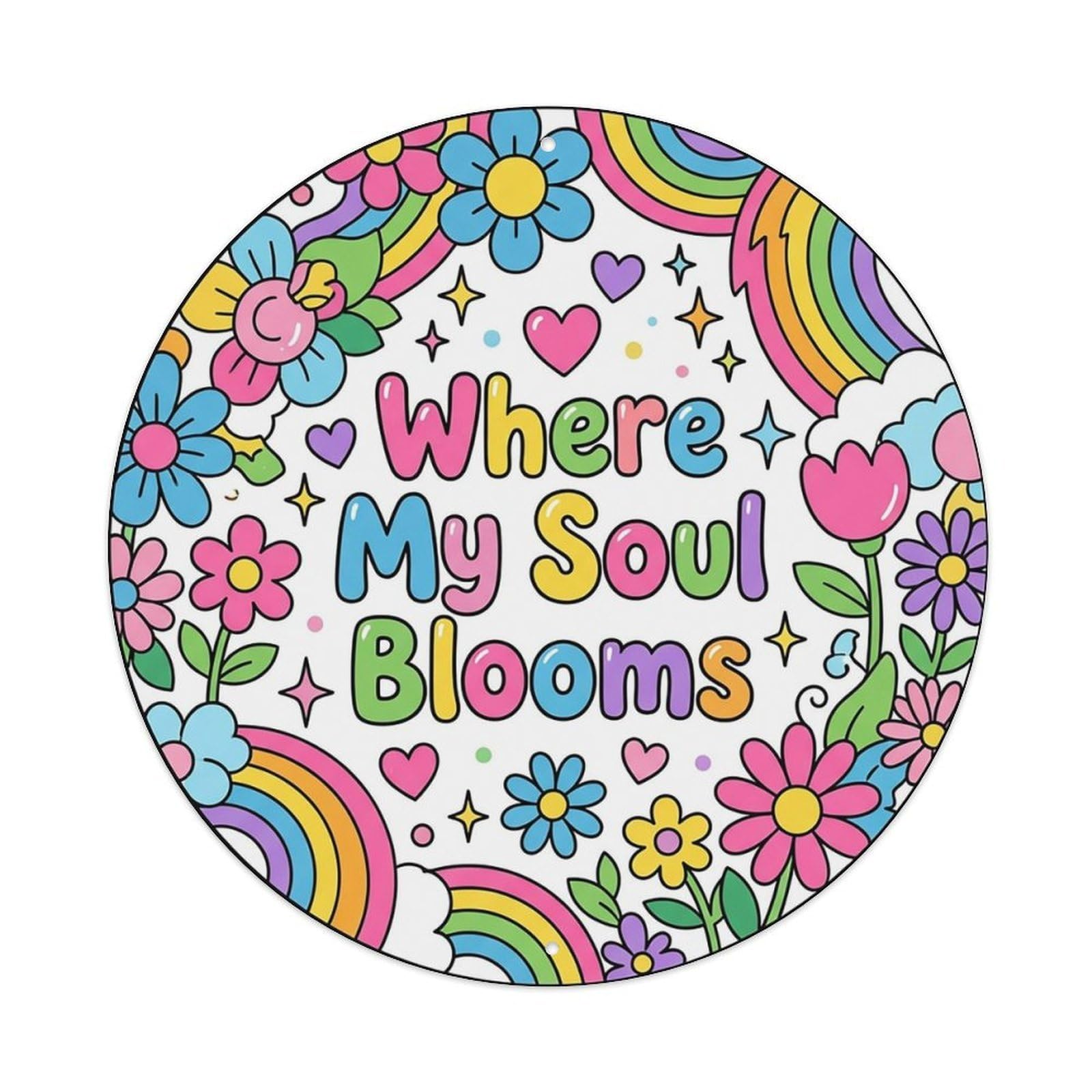 Whimsical She Shed Floral Where Soul Blooms Metal Tin Sign