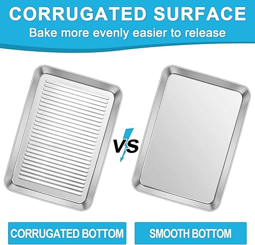 Miniatura 7 de TeamFar Moldes rectangulares para tartas, de acero inoxidable de 9.4 pulgadas, para hornear lasaña para horno tostador, fondo corrugado y superficie