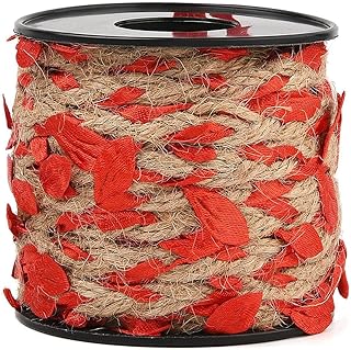 33 Feet 2MM Red Leaf Trim Ribbon Artificial Vines Burlap Jute Rattan Rope Natural Leaves Braided Vine Twine Hanging Rope Ribbons for Craft Christmas Tree Wall Wedding Garden Decor Supplies