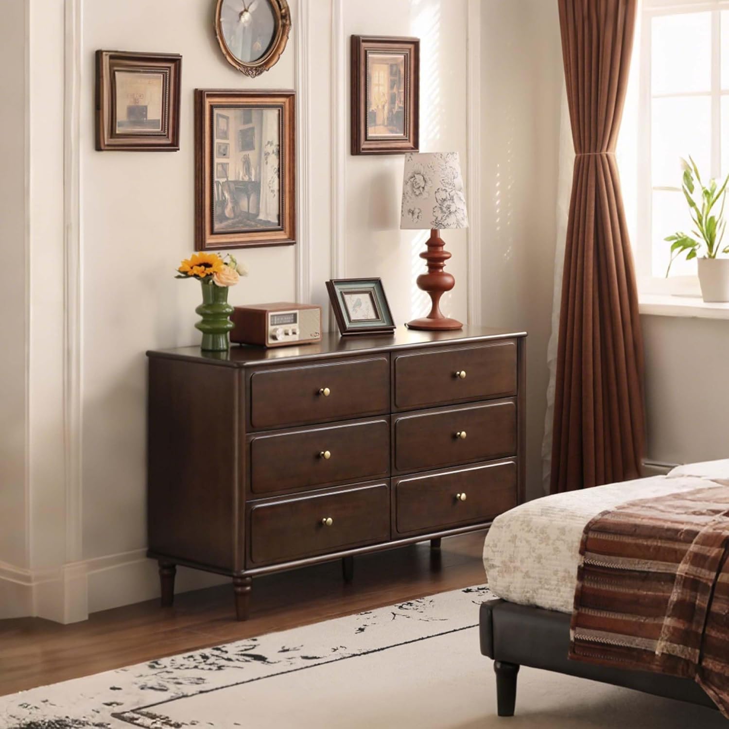 YESWOOD Large Vanity Desk with 6 Storage Dresser, Poplar Wood Adjustale Makeup Table for Girls, Vanity Set for Bedroom, Living Room, 97" D x 16" W x 31" H（no Chair no Mirror）