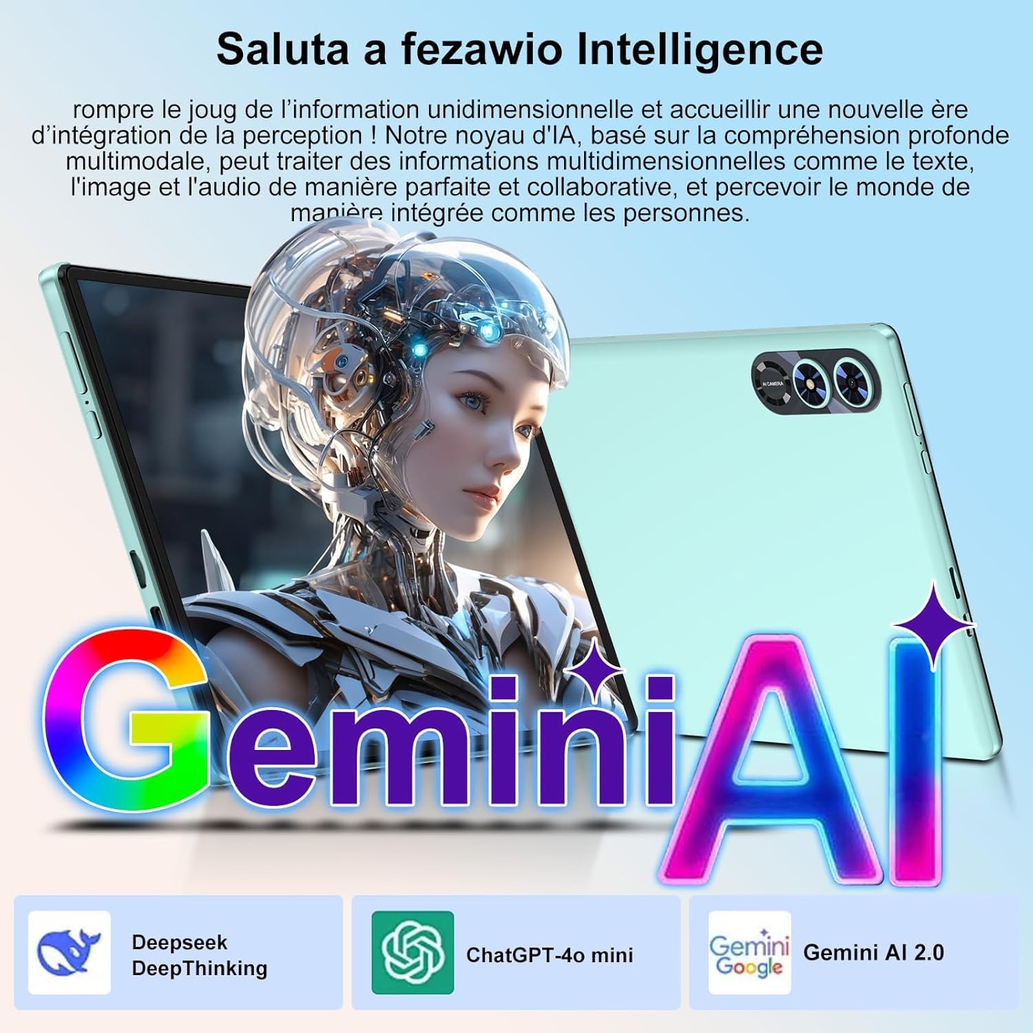 Android 15 Tablette 10 Pouces avec Gemini AI, Octa-Core Tablettes PC, 30 GO RAM+ 64 GO ROM (1TO TF), 3.5mm Audio/ WiFi 6 & BT 5.0 / 6000mAh /GPS/Widevine L1,Tablettes avec Clavier+Souris et Cas-vert - 3