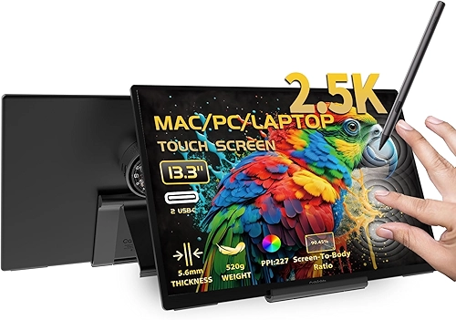 Monitor portátil para Mac com tela sensível ao toque, Mini 13,3 polegadas, 2560 x 1600, monitor de computador pequeno para viagem para Apple/Laptop/Desktop/Macbook/Phone/Tablet/PS45/Switch/TV