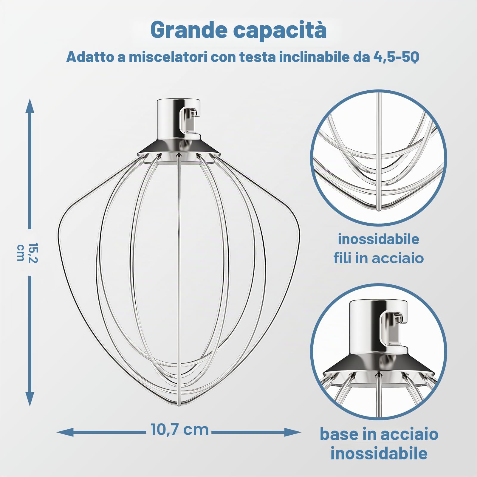 GVODE Accessori per frusta in acciaio inox per Kitchenaid, frusta a 6 fili, adatta per Kitchenaid 4,3 e 4,7/4,8 L Quart Head-Title