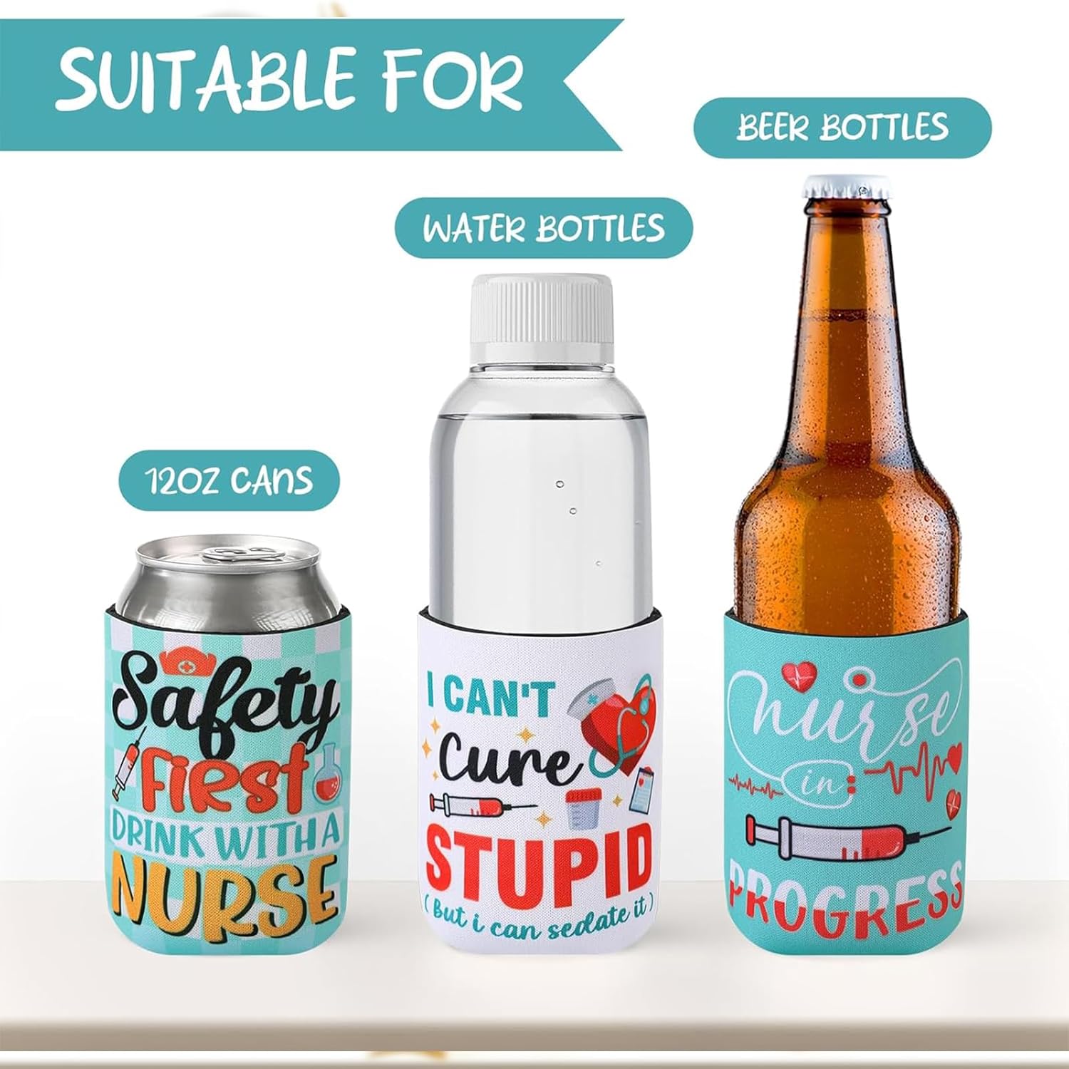 Nurses Week Can Cooler Sleeve, 24 Packs Bulk Funny Nursing Day Beer Beverage Cans Coolers for 2026 Nurse Appreciation Week Party Decorations Supplies Graduation Rn Themed Favors Gifts