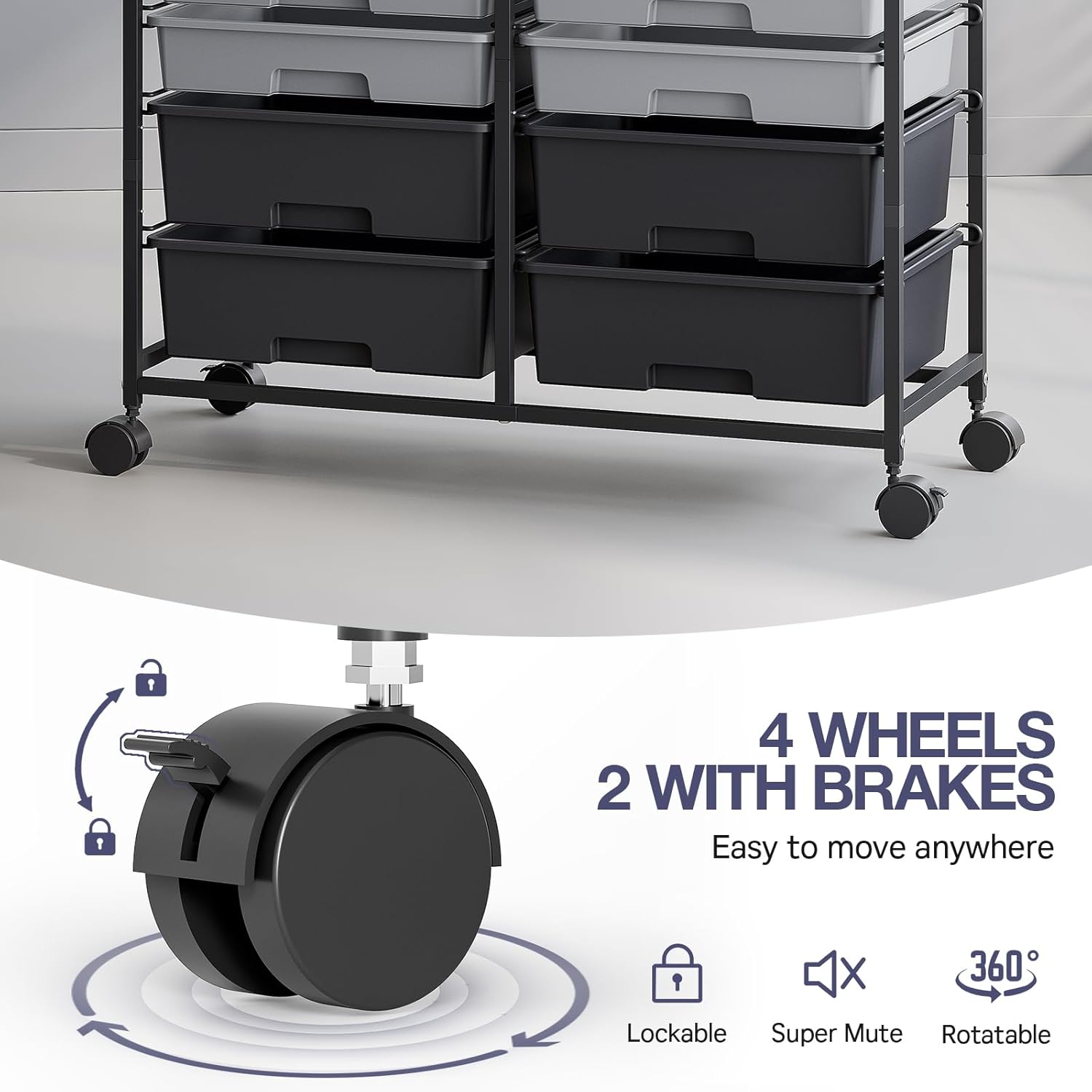 Rolling Storage Cart with 12 Drawers, Wooden Tabletop Utility Cart for Craft Storage, Art Supply Storage & Home Office Organization, Teacher Cart with Wheels for Classroom Organization, School (Grey) - Image 4