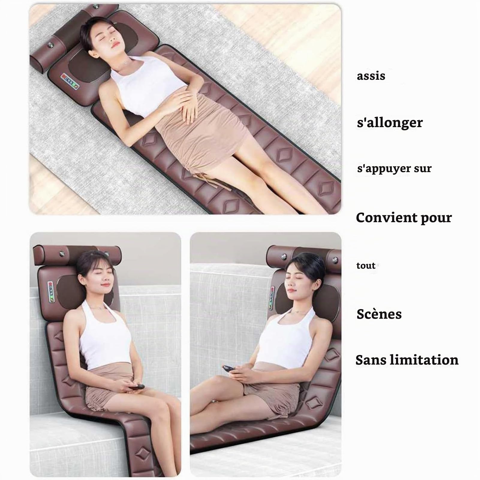 Tapis De Massage Complet du Corps, 10 Moteurs, Matelas De Massage Vibrant, Coussin Chauffant Pliable pour Le Cou, Le Dos,La Taille, Les Hanches,Les Jambes,Soulage Le Stress Et Les Douleurs Musculair