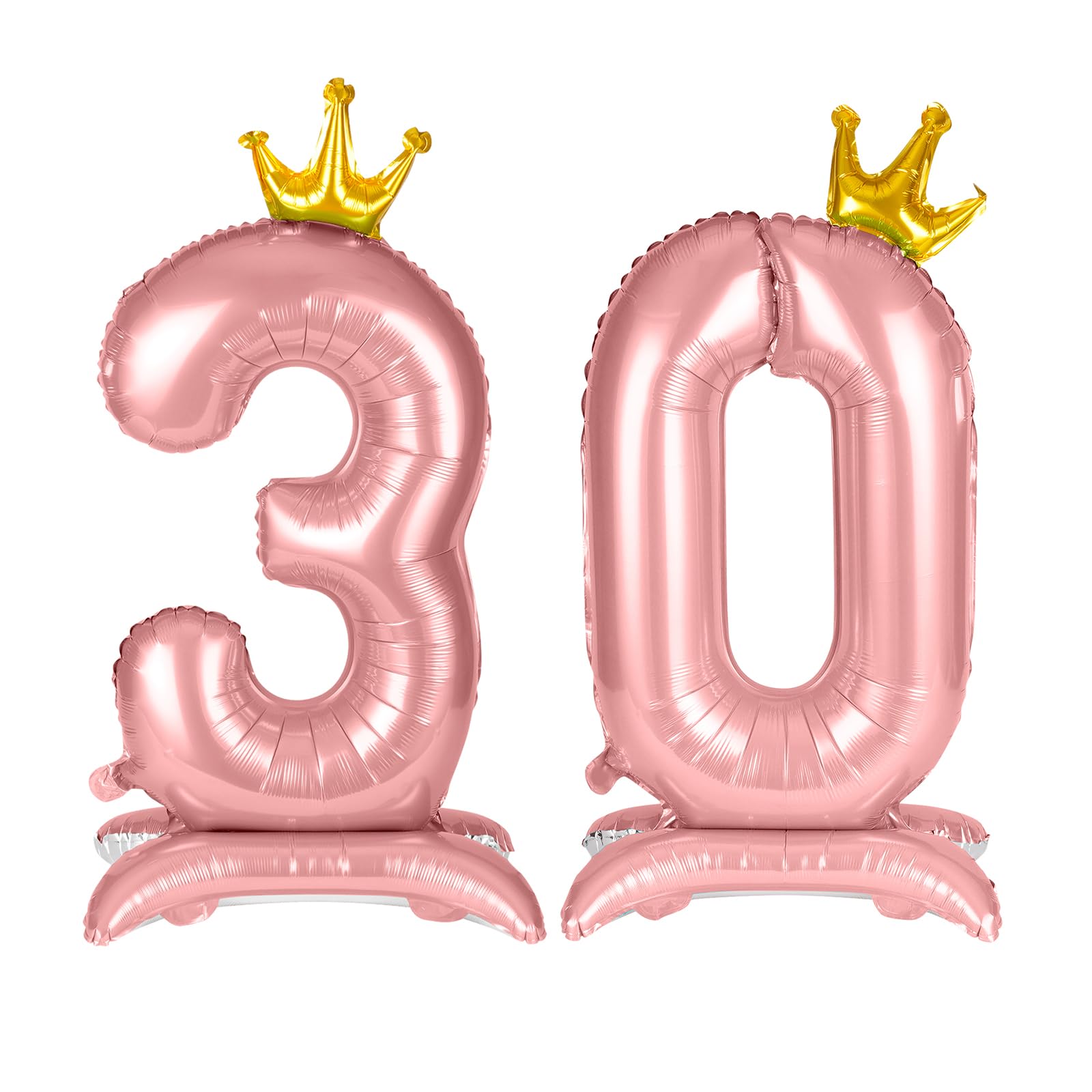 APXEL Pink Standing Crown Number 30 Balloons, 42'' Foil 3 & 0 Balloon